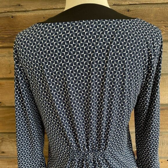 Nine West Navy Blue and White blouse Top Size L EUC - Picture 4 of 7